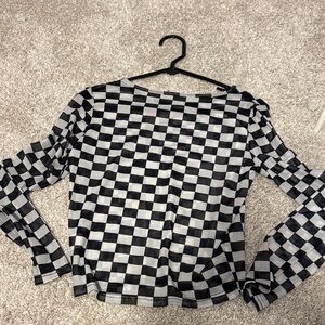 Large Checkered mesh sheer Black and White Women's Top